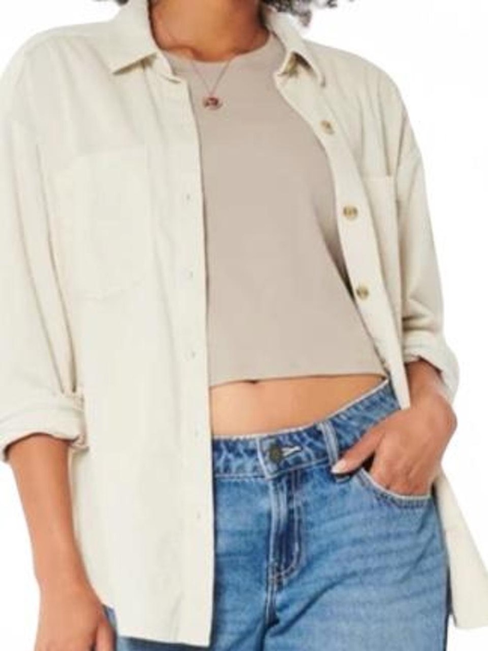 Hollister Light Cream Button-Down Overshirt